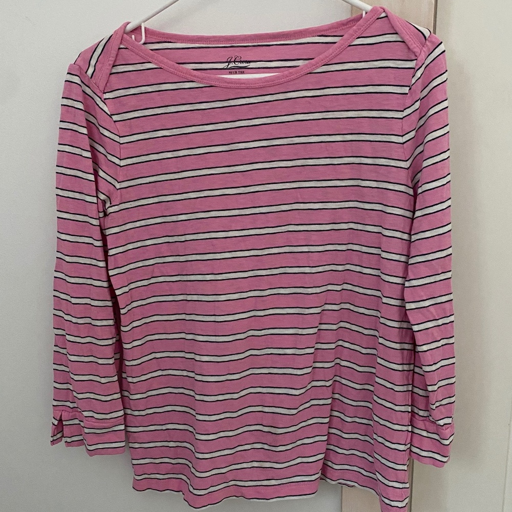 J. Crew Boatneck Shirt Striped Slub Cotton Pink Sz. S
